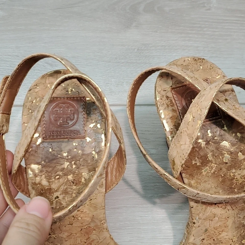 Tory Burch Womens Strappy Leather Wedge Sandals shoes sz 7.5 M